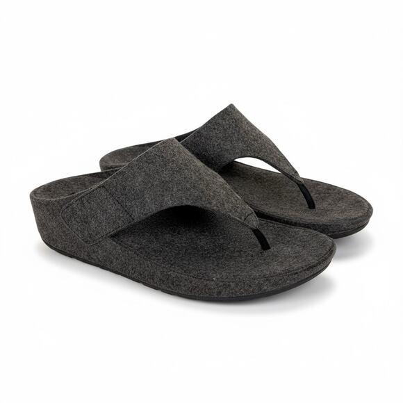 FitFlop Sandals Women 10 Black Adjustable Felt Toe Post Comfort Shuv E01 FR7-090 - Picture 1 of 14